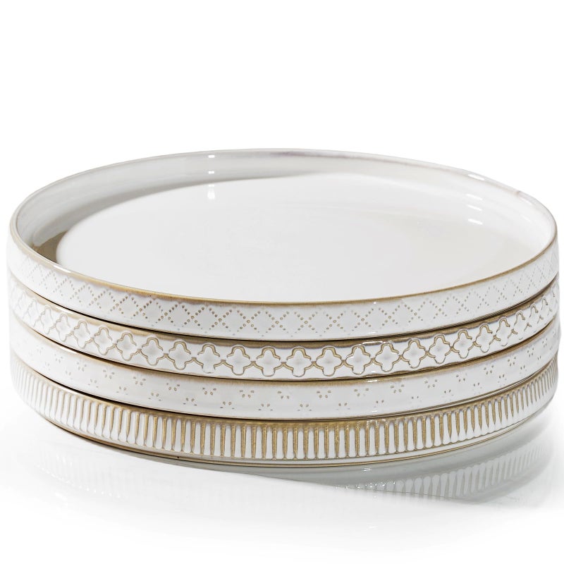 getstar 105 Ceramic Dinner Plates Set of 4 Microwave  Dishwasher Safe Salad Pasta Deep Plates with Embossments Set of 4