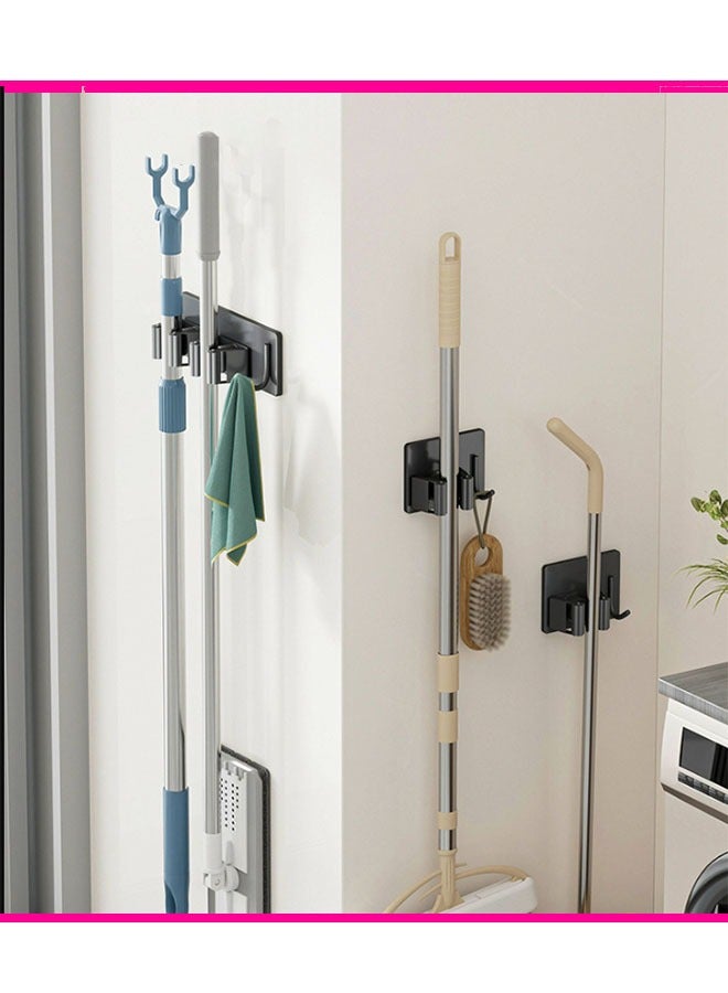 Stainless Steel Broom Mop Holder (5-Pack) – Mop Broom Organizer Wall Mounted Heavy Duty with Hooks Hanger Self Adhesive Wall Mounted Organizer Clips for Kitchen, Bathroom, Garage & Garden - Image 3