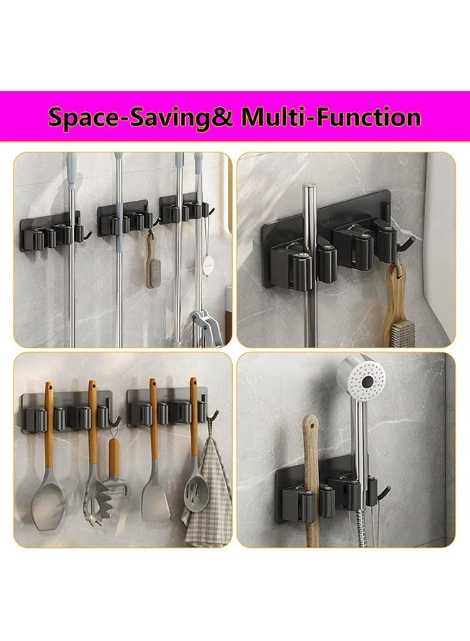 Stainless Steel Broom Mop Holder (5-Pack) – Mop Broom Organizer Wall Mounted Heavy Duty with Hooks Hanger Self Adhesive Wall Mounted Organizer Clips for Kitchen, Bathroom, Garage & Garden - Image 4