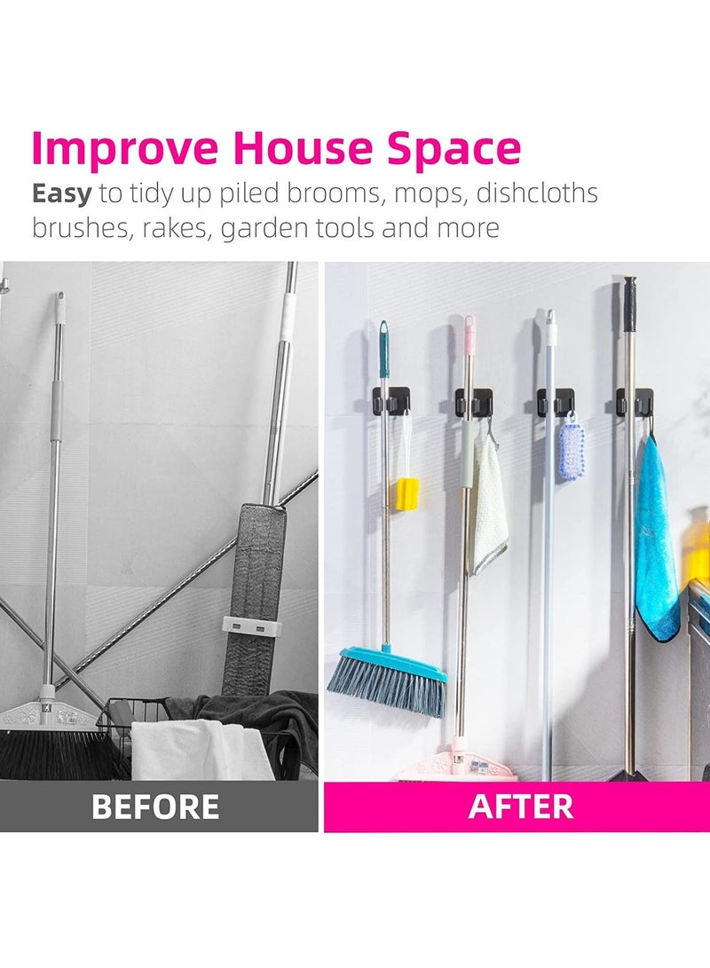 Stainless Steel Broom Mop Holder (5-Pack) – Mop Broom Organizer Wall Mounted Heavy Duty with Hooks Hanger Self Adhesive Wall Mounted Organizer Clips for Kitchen, Bathroom, Garage & Garden - Image 5