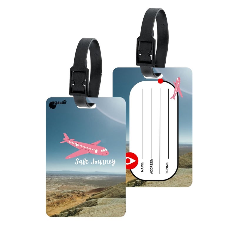(Set of 10) Synthetic Luggage Tags with Black Strap Loop | Durable, Waterproof, Anti-Break Travel ID Tags for Suitcases, Backpacks, School & Office Bags (Model No.2)
