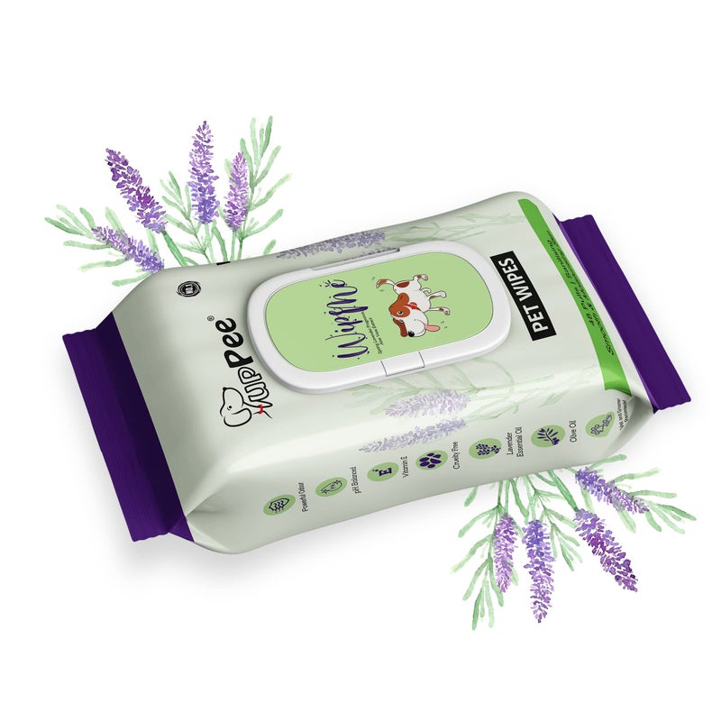 PUPPEE Wipe ME Pet Wipes 48 Wipes Count (Pack of 1) 100% Biodegradable Fabric | Anti-Bacterial & Hypoallergic Formula | Lavender Essential, Vitamin E & Olive Oil | Natural Extracts & Actives - Image 5