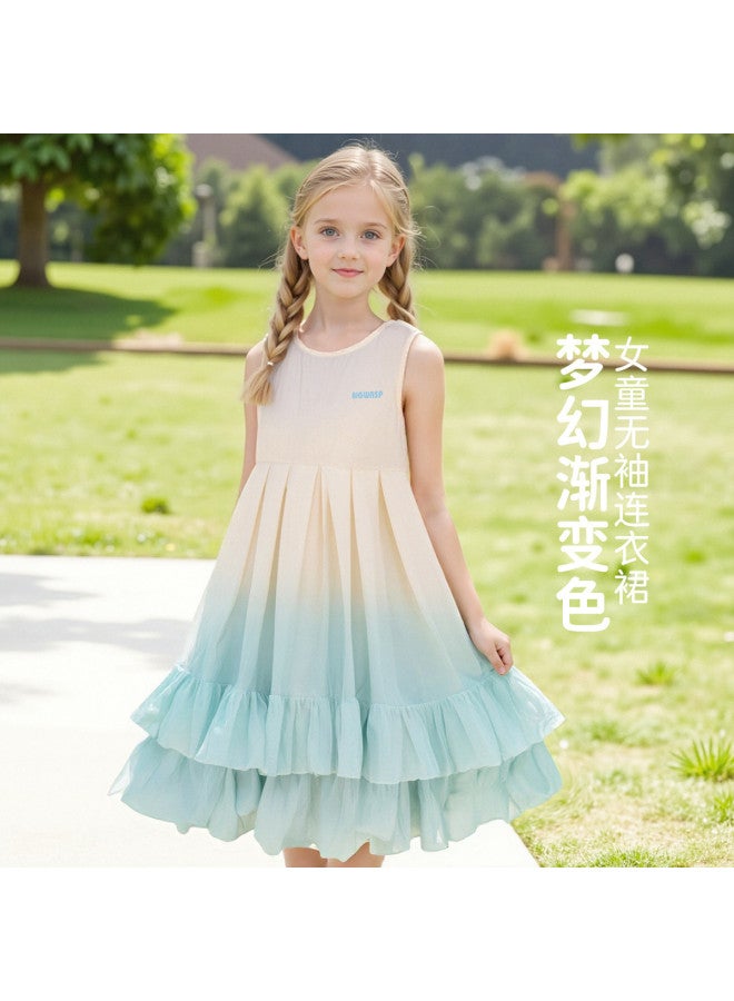 Bumblebee Girls' Dresses 2025 Summer New Collection, Mid-size Kids' Summer Sleeveless Dresses, Gradient Color Princess Dresses For Girls - Image 2