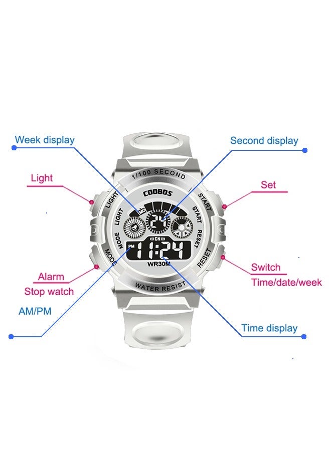 Coobos Kids Watch Water Resistant Rubber Digital Boys Watch Girls Watch Black/Red  - Image 4