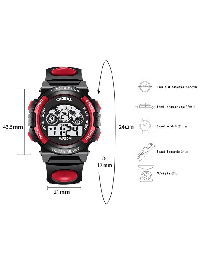 Coobos Kids Watch Water Resistant Rubber Digital Boys Watch Girls Watch Black/Red  - Image 3