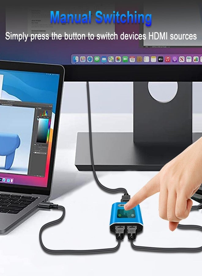 موزع HDMI بدقة 4K@60Hz، محول HDMI ثنائي الاتجاه، موزع HDMI من الألومنيوم 2 مدخل 1 مخرج / 1 مدخل 2 مخرج، محول HDMI، يدعم 3D 1080P، مناسب لأجهزة التلفزيون الذكية، وأجهزة الكمبيوتر المحمولة، وأجهزة PS3/4/5، ومشغلات DVD، أزرق (الكابل غير مرفق) - Image 3