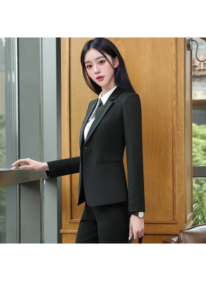 Teluoman Wrinkle-resistant Non-iron Double-on Women's Suit Set Long Sleeve Professional Interview Formal Workwear Two-piece Set - Image 1