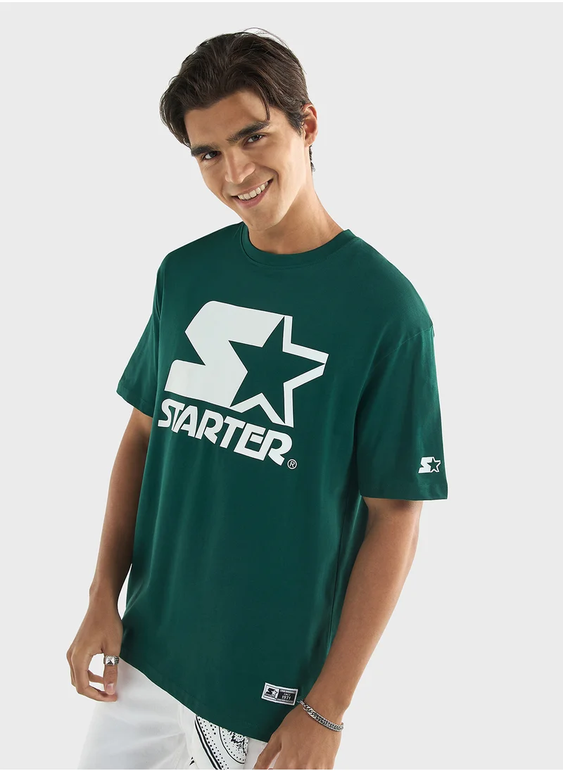 فاف Starter Logo Print Crew Neck T-shirt with Short Sl