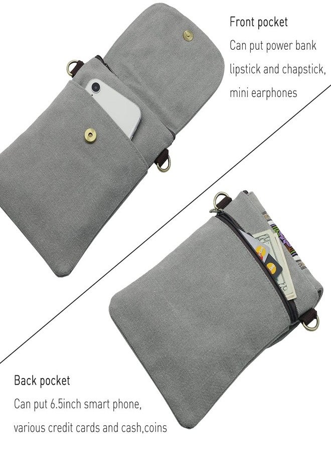 SILKAREA Vintage Embroidered Canvas Small Flip Crossbody Bag Cell Phone Pouch for Women Wristlet Wallet Bag Coin Purse, Light Grey, Size Basic, Vintage - Image 4