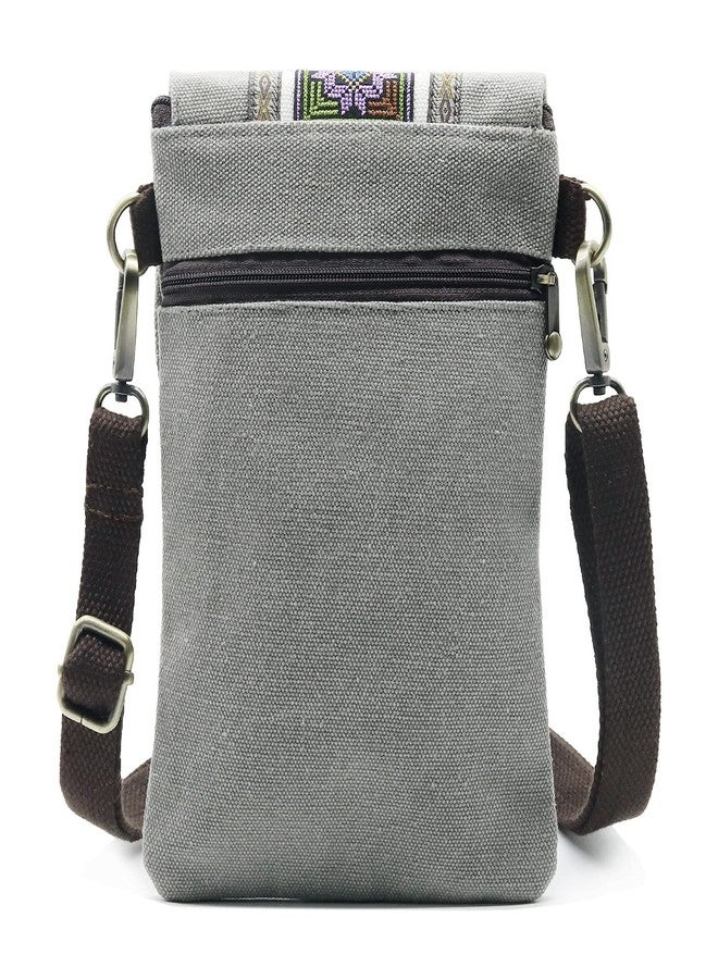 SILKAREA Vintage Embroidered Canvas Small Flip Crossbody Bag Cell Phone Pouch for Women Wristlet Wallet Bag Coin Purse, Light Grey, Size Basic, Vintage - Image 2
