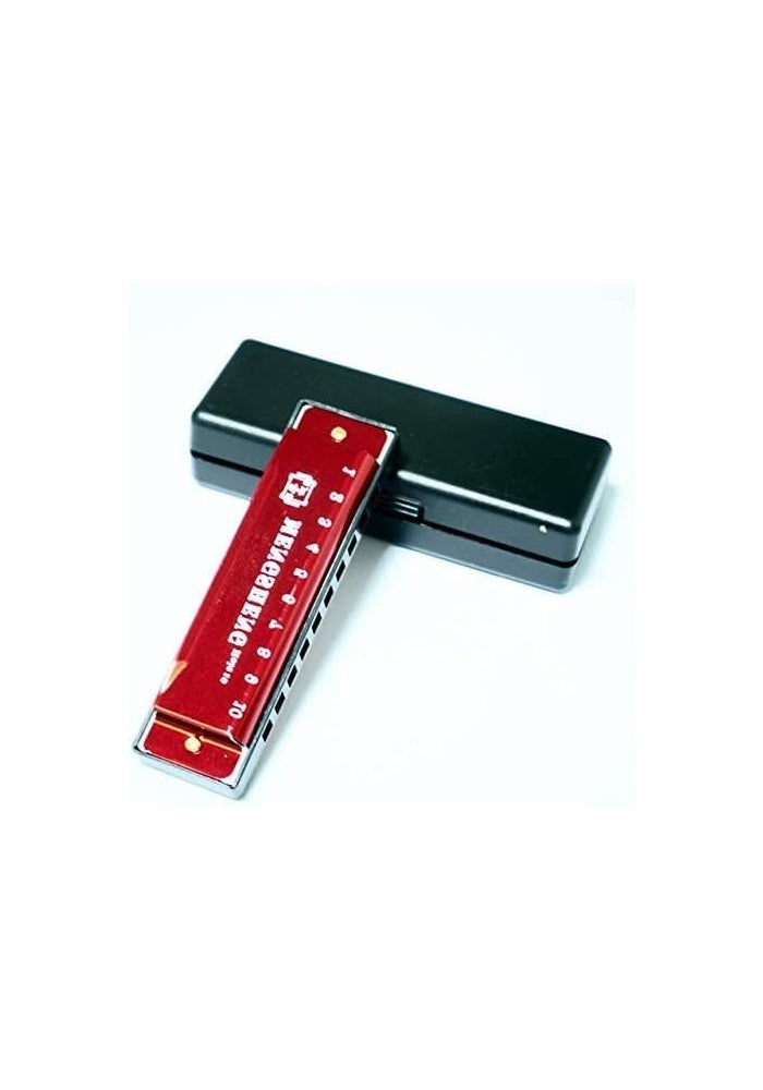 10 Hole Diatonic Harmonica in Key C - Red - Image 1