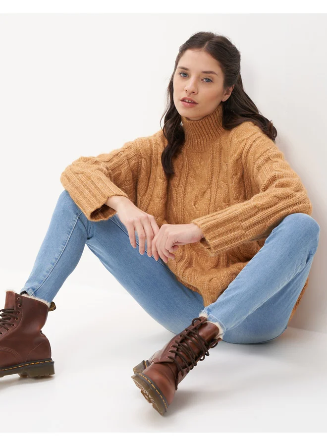 امريكان ايجل AE Cable Knit Mock Neck Sweater