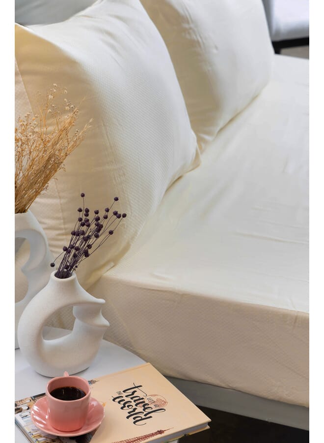 محلة ملاية سرير بأستك - ساتان - Ivory 120 *200 +35 cm - قطن مصري 100%
