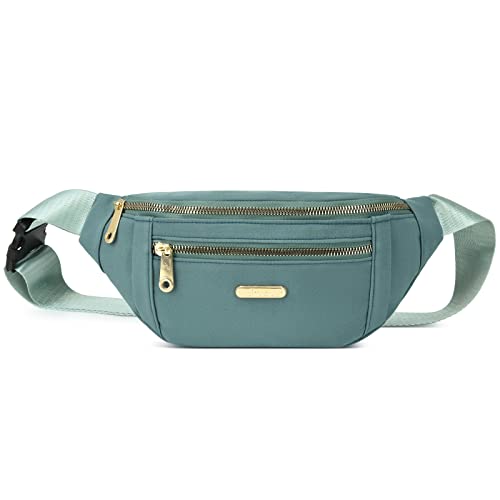 DAITET Fashionable Green Fanny Pack for Men&Women, Crossbody Waist Bag with Adjustable Belt, Large Capacity Bum Bag for Traveling Hiking Cycling Workout Casual(Gold Zipper) - Image 1