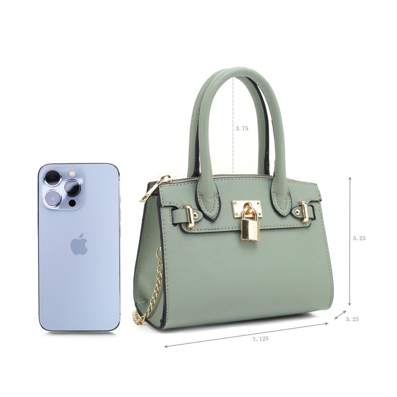 EVVE Women's Evening Bag Party Clutches Mini Satchel Purses Cocktail Prom Handbags with Chain and Lock | PISTACHIO - Image 3
