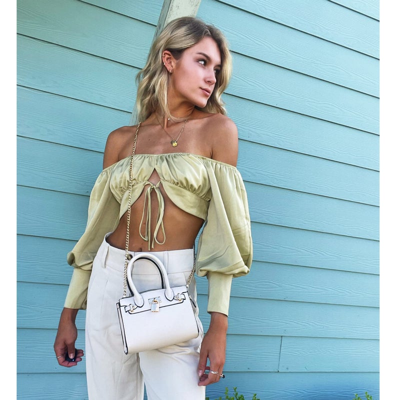 EVVE Women's Evening Bag Party Clutches Mini Satchel Purses Cocktail Prom Handbags with Chain and Lock | PISTACHIO - Image 2