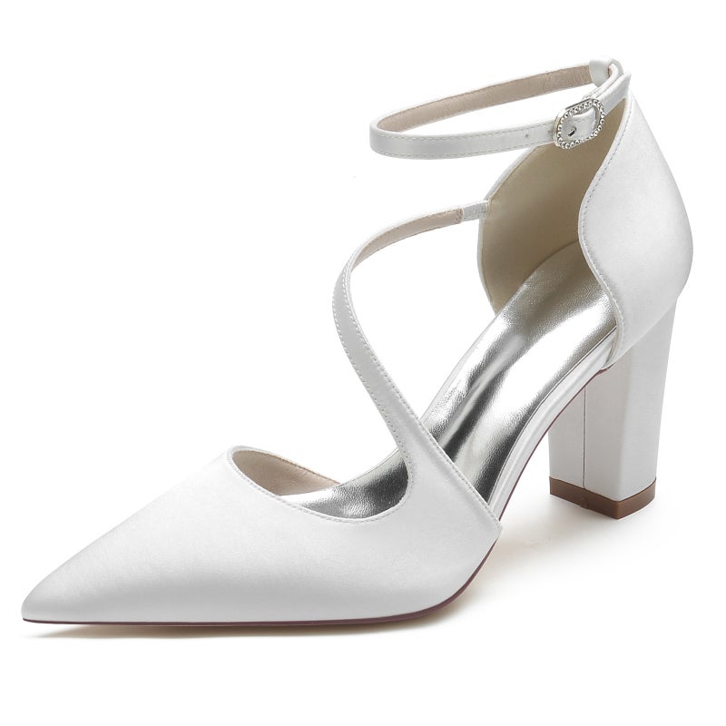 2025 Thick Heel Pointed Toe Strap Wristband Wedding Shoes Bridal Shoes Bridesmaid Shoes 212014-102 - Image 2