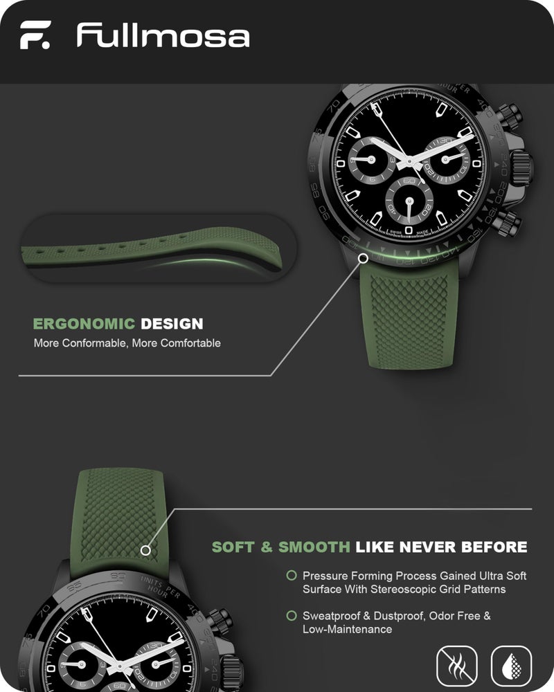 Fullmosa 20mm Rubber Watch Bands No Gaps Compatible for Samsung Galaxy Watch FE 7 6 5 4 40mm 44mm/6 Classic 43mm 47mm,Active 40mm/Active 2 40mm 44mm,Garmin(Army Green+Black) - Image 4