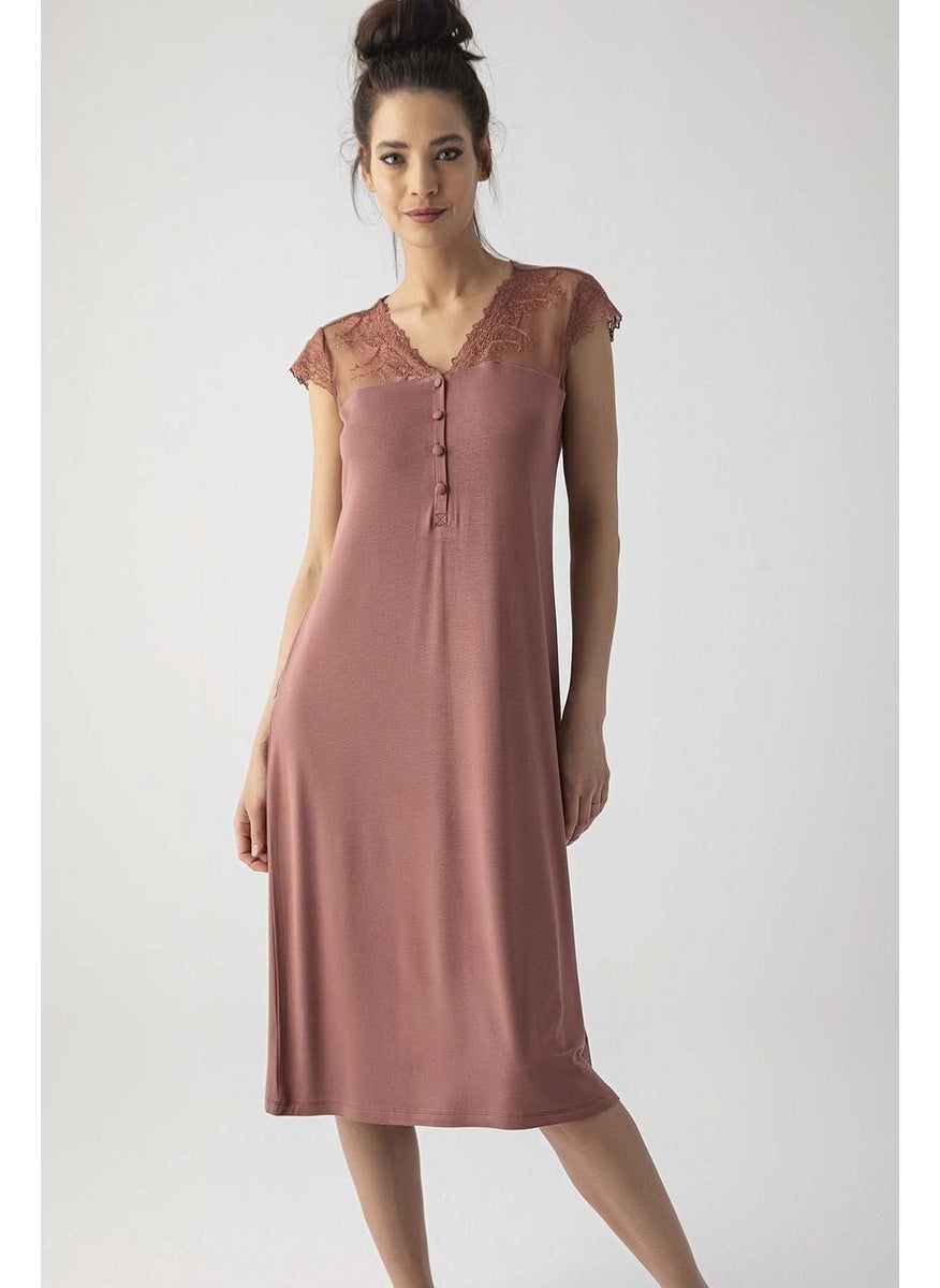 Monamise 19313 Plus Size Women's Short Sleeve Nightgown-Brown 