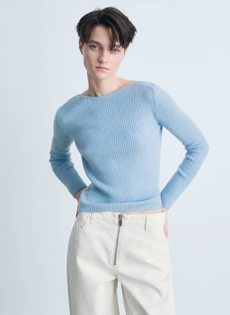 مانجو Boat Neck Ribbed Long-Sleeved Sweater