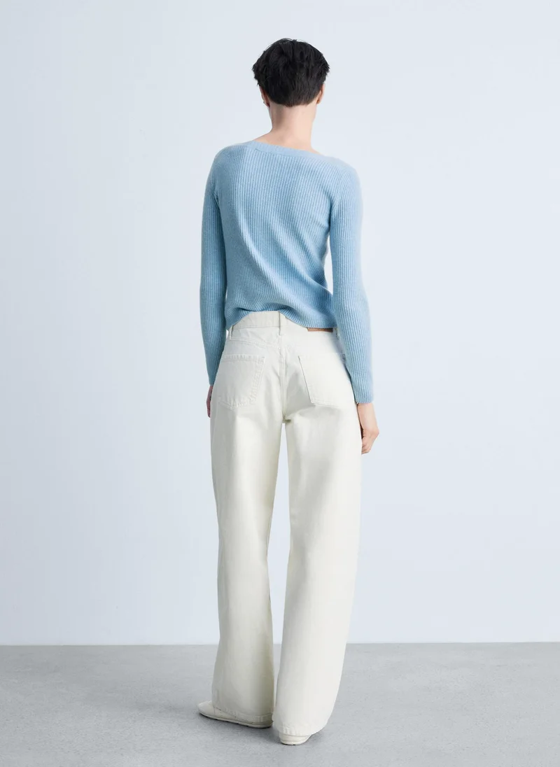 MANGO Boat Neck Ribbed Long-Sleeved Sweater