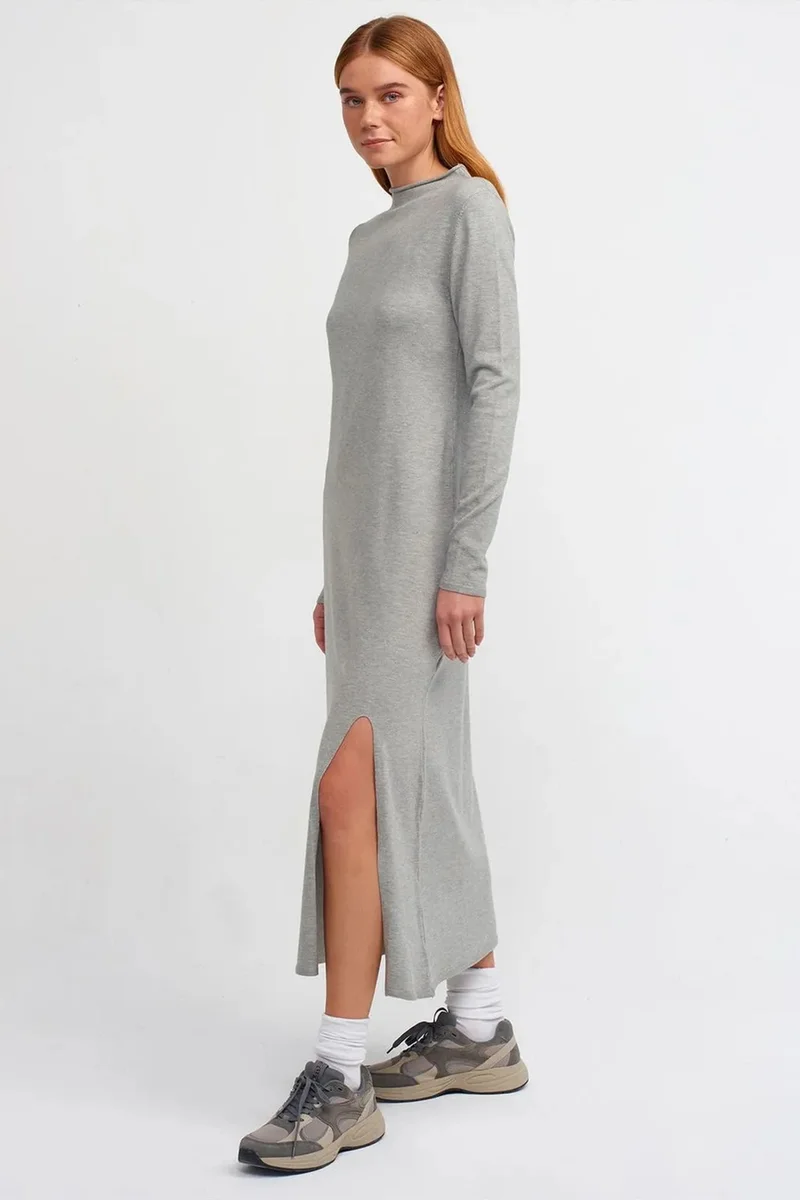DILVIN Ribbed Turtleneck Midi Dress