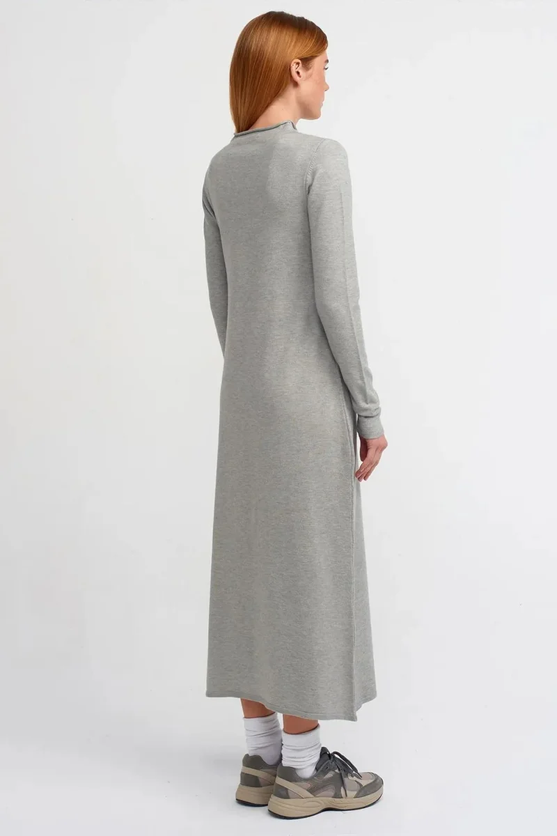 Dilvin Light Grey DILVIN Ribbed Turtleneck Midi Dress for Women | Best Price UAE