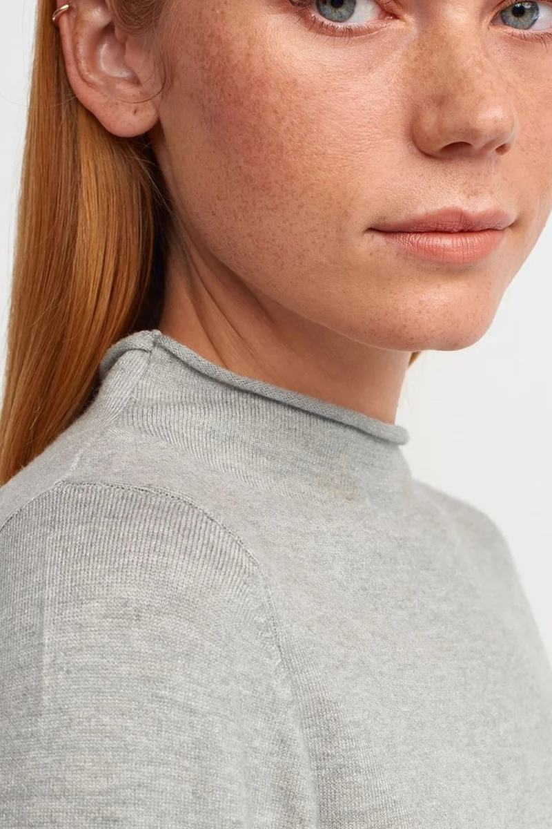 Dilvin Light Grey DILVIN Ribbed Turtleneck Midi Dress for Women | Best Price UAE