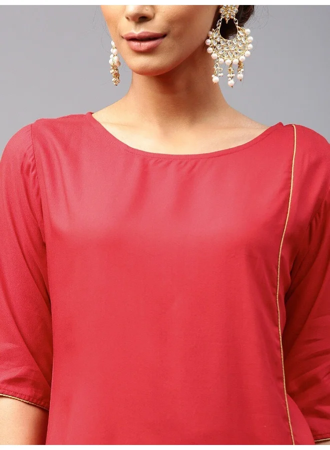 AKS Red Embroidered Straight Kurta