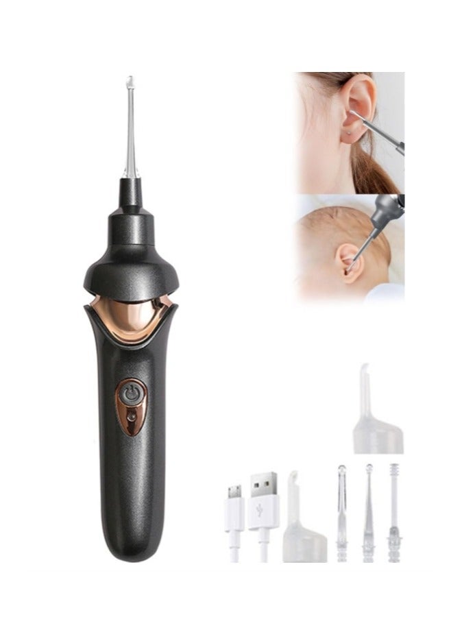 Generic 4-in-1 Multifunctional Painless Ear Cleaning Kit, Electric Ear Pick with Lighting, Painless Vacuum Ear Wax Pick Cleaner Remover, Professional Earwax Extraction Set for Kids and Adults (Black)  - Image 1