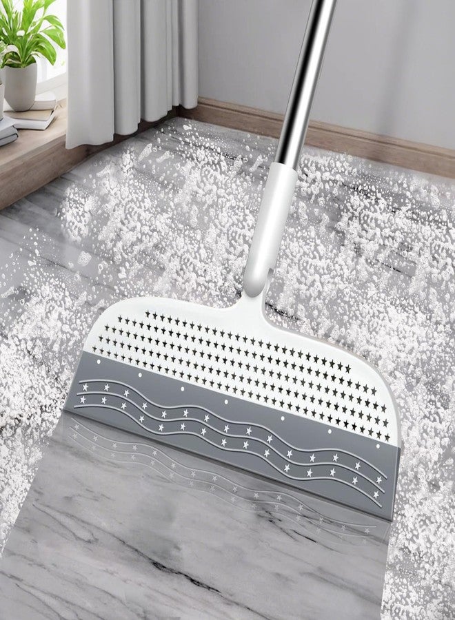 PRATIQUE 53.5-Inch White Rubber Broom Squeegee with 180 Rotating Head, Long Handle Multifunction Scraping Silicone Broom Floor Sweeper, Pet Hair Remover, Window, Mirrors, Tile Cleaning - Image 1