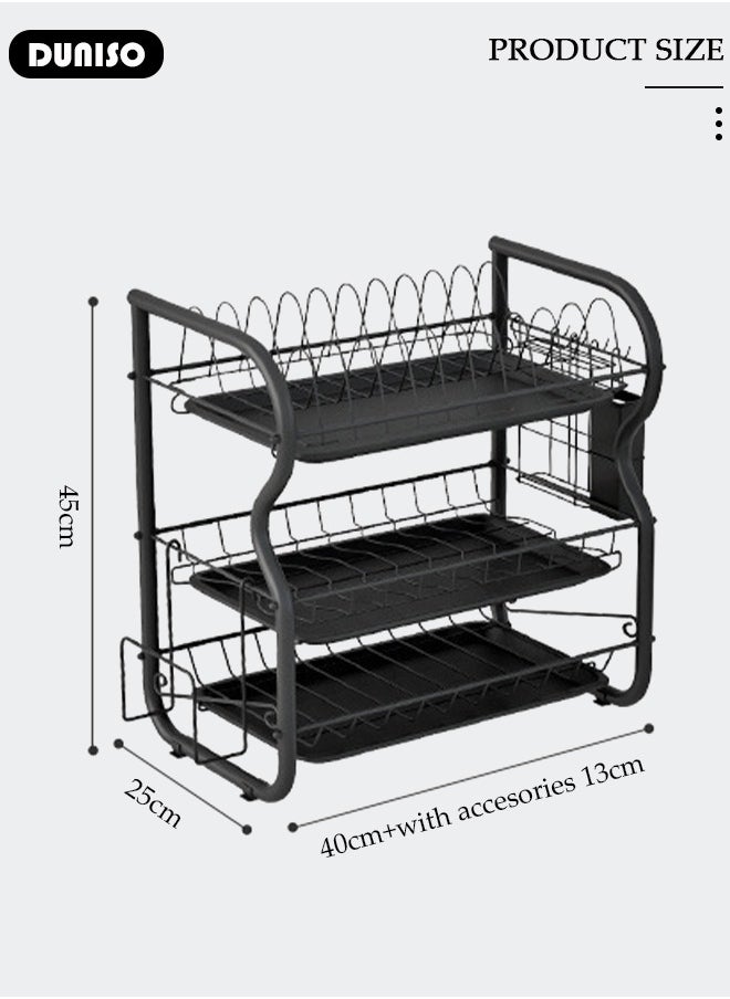 DUNISO Dish Drying Rack, 3 Tier Dish Racks for Kitchen Counter, Stainless Steel Dish Drainer with Drainboard Utensil Holder for Plates Bowls for Kitchen Countertop, Detachable Dish Rack  - Image 4