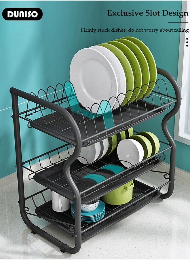 DUNISO Dish Drying Rack, 3 Tier Dish Racks for Kitchen Counter, Stainless Steel Dish Drainer with Drainboard Utensil Holder for Plates Bowls for Kitchen Countertop, Detachable Dish Rack  - Image 5