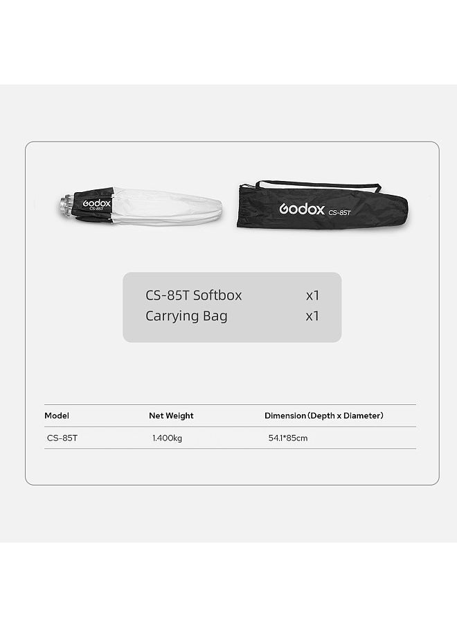 Godox - CS-85T 85cm/33.4in Quick Release Lantern Softbox Professional Foldable Softbox with Standard Bowen Mount for Photography Studio Photography Portrait Live Stream - Image 1