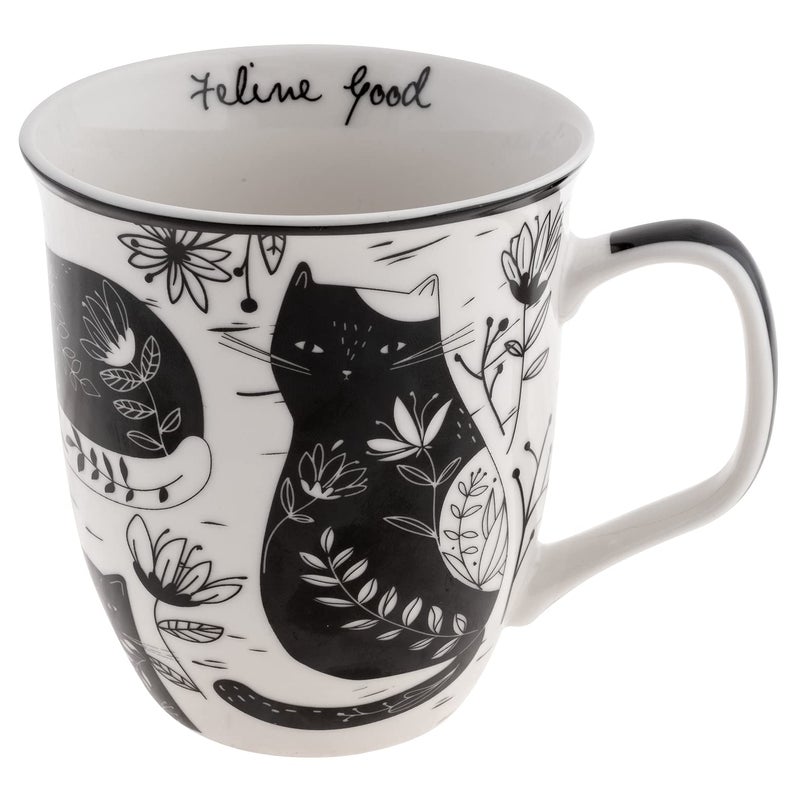 Karma Gifts 16 oz Black and White Boho Mug Cat - Cute Coffee and Tea Mug - Ceramic Coffee Mugs for Women and Men - Image 1