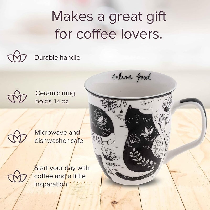 Karma Gifts 16 oz Black and White Boho Mug Cat - Cute Coffee and Tea Mug - Ceramic Coffee Mugs for Women and Men - Image 2