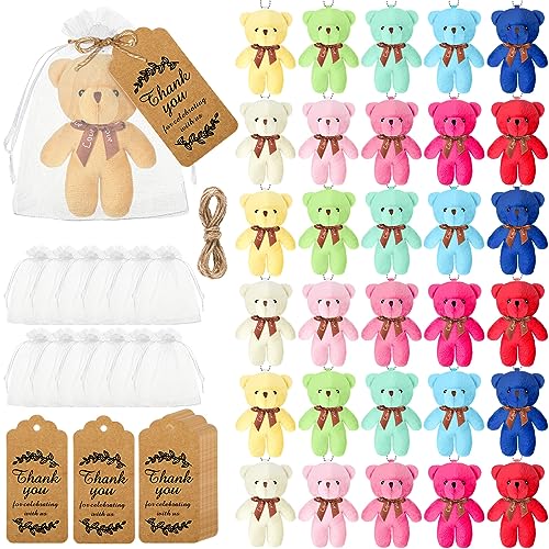Fumete 40 Sets Baby Shower Bears Toy 47 Inch Tiny Bears Bulk Stuffed Animals Bear Tiny Keychain Hanging Ornaments with Thank You Tag Bag for Wedding Baby Shower Party FavorsNovelty Colors - Image 1