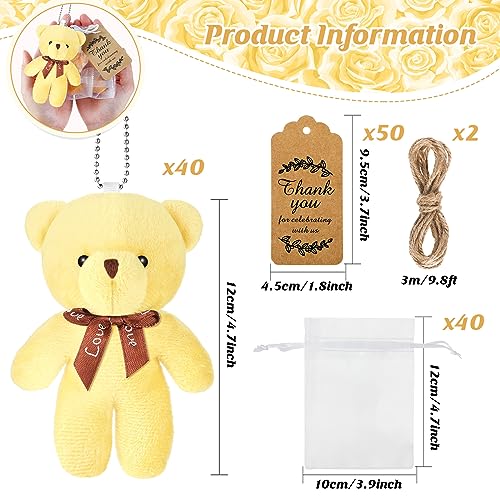 Fumete 40 Sets Baby Shower Bears Toy 47 Inch Tiny Bears Bulk Stuffed Animals Bear Tiny Keychain Hanging Ornaments with Thank You Tag Bag for Wedding Baby Shower Party FavorsNovelty Colors - Image 5