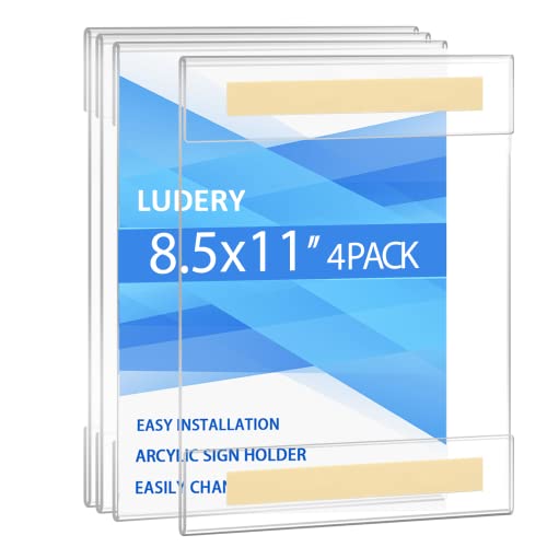 Ludery Acrylic Sign Holder 8.5 x 11, Wall Mount Sign Holder, Acrylic Clear Frames with Tape Adhesive for Home, Office, Store, Restaurant (4 Pack) - Image 1