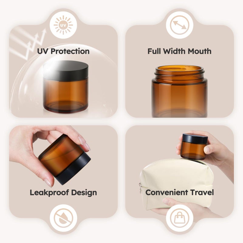 Tecohouse 2 oz Glass Jars with Lids, 36 Pack Amber Small Glass Jars with Black Lids Leakproof Round Airtight Empty Cosmetic Travel Containers with Inner Liners For Lotions Powders and Candle Making - Image 4