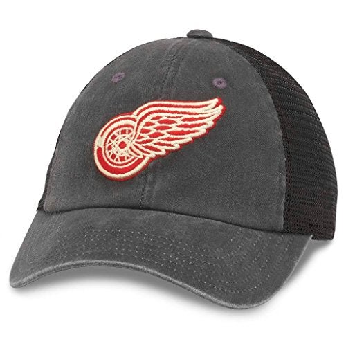 AMERICAN NEEDLE Raglan Bones Officially Licensed NHL Mesh Strapback Hat, Detroit Red Wings, Black (41152A-DRW) - Image 1