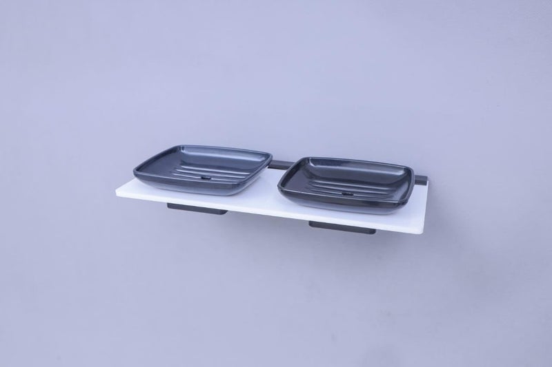 JTJ Acrylic Square Double Soap Dish for Bathroom | Durable Soap Stands for Bathroom & Kitchen |Soap Case Holder with Wall Mounted (White) - Image 2