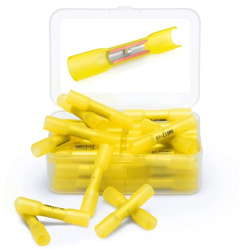 Wirefy وايرفي 50 قطعة موصلات انكماش حراري صفراء 12-10 AWG - موصلات بحرية - موصلات توصيل الأسلاك - موصلات كهربائية مقاومة للماء من انكماش حراري. - Image 1