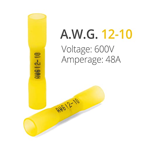 Wirefy وايرفي 50 قطعة موصلات انكماش حراري صفراء 12-10 AWG - موصلات بحرية - موصلات توصيل الأسلاك - موصلات كهربائية مقاومة للماء من انكماش حراري. - Image 2