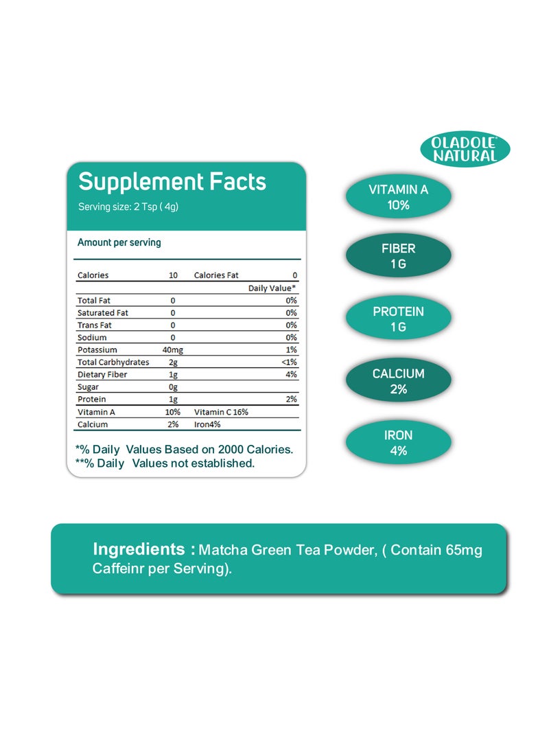 Oladole Natural Matcha Green Tea Powder, Premium Ceremonial Grade Matcha - 100g - Image 3