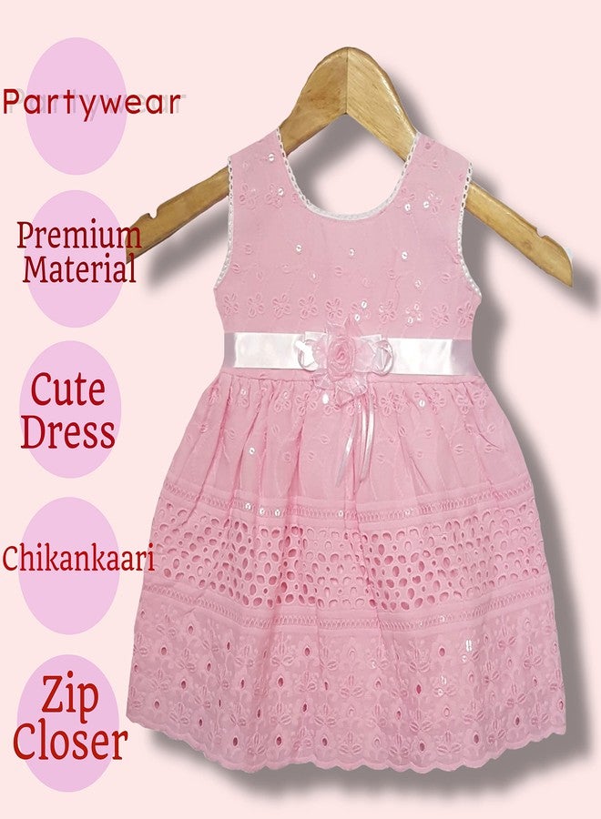 little PANDA Girls Fit & Flare Knee Length Embroidered Dress (Pink, 0-6 Months) - Image 4