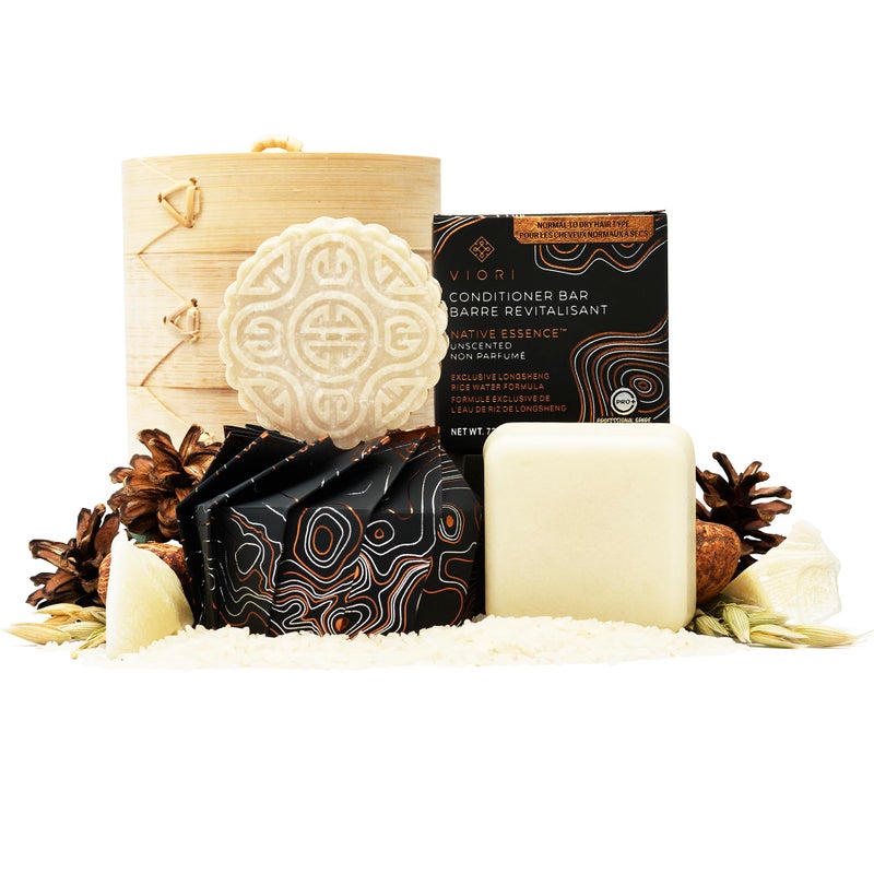 Viori Native Essence Shampoo and Conditioner Bar Set and Bamboo Holder - Made with Rice Water for Hair Growth - Handcrafted Sulfate Free Shampoo and Conditioner - Image 1