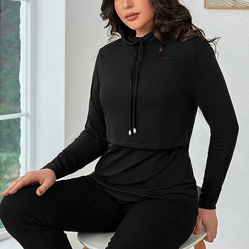GINKANA Women's Nursing Shirts Long Sleeve Nursing Tops Drawstring Sweatshirts Casual Athletic Breastfeeding Tops Clothes,Black,S - Image 4