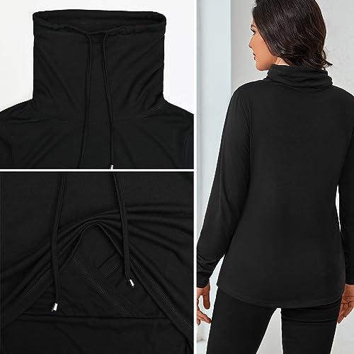 GINKANA Women's Nursing Shirts Long Sleeve Nursing Tops Drawstring Sweatshirts Casual Athletic Breastfeeding Tops Clothes,Black,S - Image 5