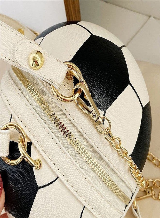 QZUnique Soccer CrossBody Bag Round Handbag PU Leather Messenger Shoulder Bag Personality Purses for Women White and Black - Image 3